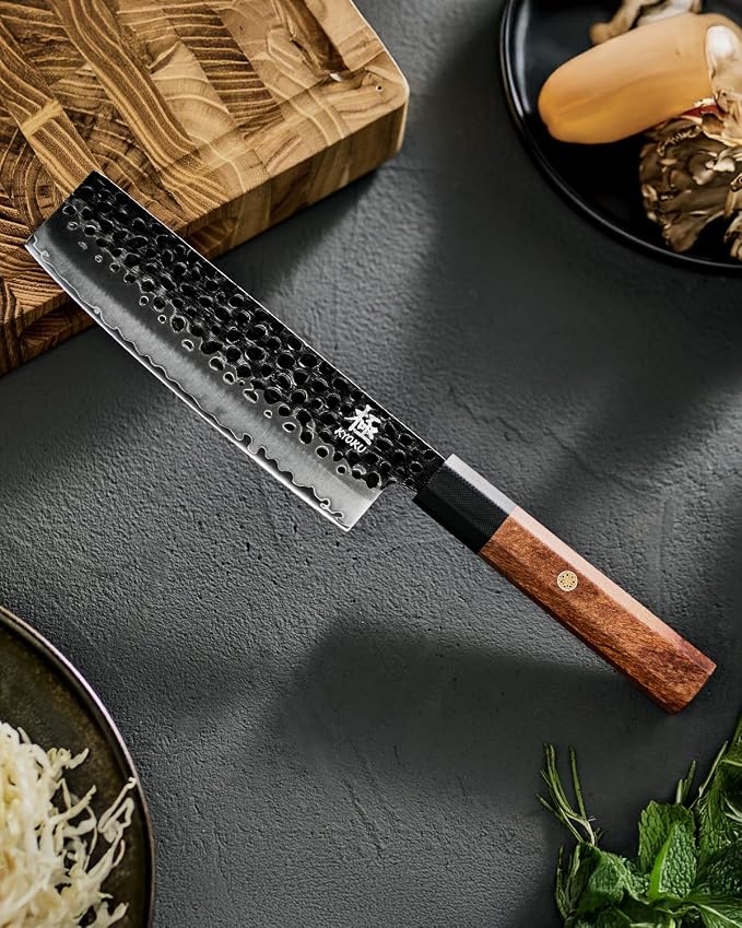 KYOKU Nakiri Knife, Kage Series 7" Kitchen Knife with 3-Layer Laminated Steel Blade Rosewood Handle, Japanese Nakiri Chef Knife with Sheath, Vegetable Knife for Chopping Slicing Mincing and More