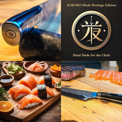 8” Professional Chef Knife – Hand Forged Kitchen Knife with Dark Wood Handle, Full Tang, Razor Sharp, Balanced – from British Fusion Atelier KOKORO – A Thoughtful Gift for Cooks
