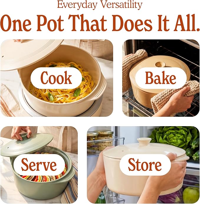 MAGNIFIQUE Slow Cooker, 4.5 Quart 8-in-1 Clay Pot Multi-Cooker, Non-Toxic Slow Cooker with Removable Clay Pot, for Rice, Pasta, Steam & Proof, Nonstick, Oven Safe Pot to 500°F, Oatmeal