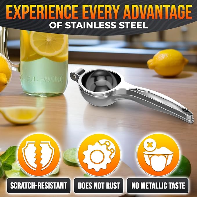 Stainless Steel Lemon Squeezer for Max Juice in Seconds – 8.3"x2.6" Lime Squeezer | Heavy-Duty, Ergonomic Handheld, Juicer for Citrus Juice Extraction for Holiday & Festive Drinks, Great Kitchen Gifts