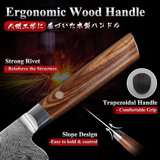 Dragon Creek Damascus Nakiri Knife - Japanese Nakiri Knife for Meat Vegetable Cutting Birthday Christmas Thanksgiving Gift for Mom or Dad