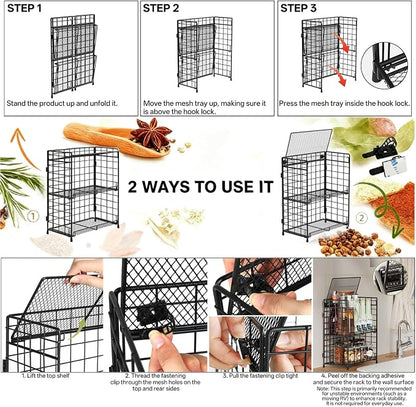 DTUQYX Bathroom Counter Storage Organizer, 3 tier Flodable Perfume Make up Organizers for Vanity, Installation-free Metal Seasoning Shelf Spice Rack for Countertop, Kitchen, Cabinet, Bedroom, RVs