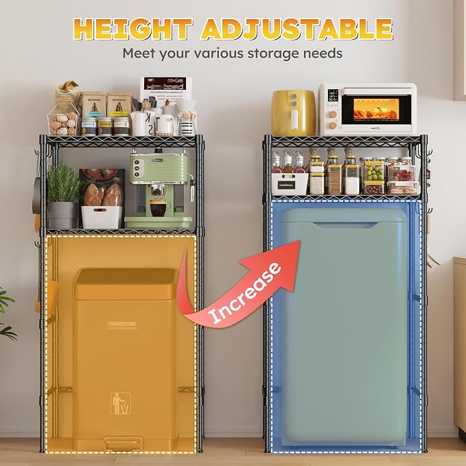 REIBII 2 Tier Mini Fridge Shelf with Storage for Dorm Adjustable Height Storage Shelves Metal Shelving Rack Mini Fridge and Microwave Stand for College Rooms Kitchen, Office, 52.36Hx18.1Dx26.38W