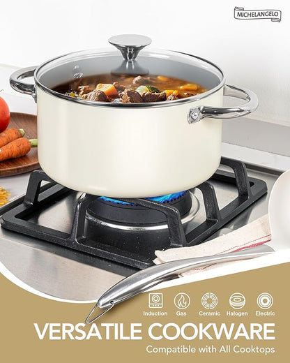 MICHELANGELO Pots and Pans Set Non Stick 8 Piece Ceramic Cookware Set Cream | PFAS-Free Cream Ceramic Nonstick Cookware Set for Eggs, Pancakes, Sauces, Low-Oil Cooking and Induction Stoves, Fast Cleanup