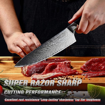 8 Inch Chef Knife, Japanese-Style VG10 Damascus Kitchen Knife, 67-Layer Forged Blade with Black Wood Handle, Razor Sharp Cooking Knife for Meat, Vegetables & Fruit