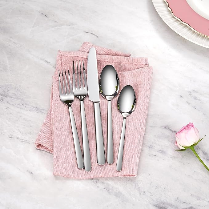 KEAWELL Premium Aline 8-Piece 8.3 inch Forks Silverware – Mirror Polished 18/10 Stainless Steel with Modern Handle and Dishwasher Safe for Formal Meals and Gifting (8, Dinner Forks)