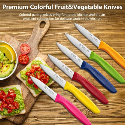 Paring Knife Fruit Knife Set,6 Pieces Stainless Steel Paring Knives Set,Sharp Knife,Straight Edge Small Knife Set for Cutting Fruits and Vegetable,Ergonomic Handle,Colorful