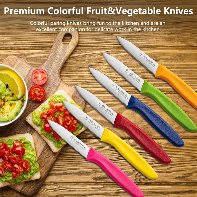 Paring and Garnishing Knife,Fruit Knife Set,12 Pieces Stainless Steel Paring Knives,Straight Edge Small Knife Set for Cutting Fruits and Vegetable,Spear Point,Ergonomic Handle,Multicolor
