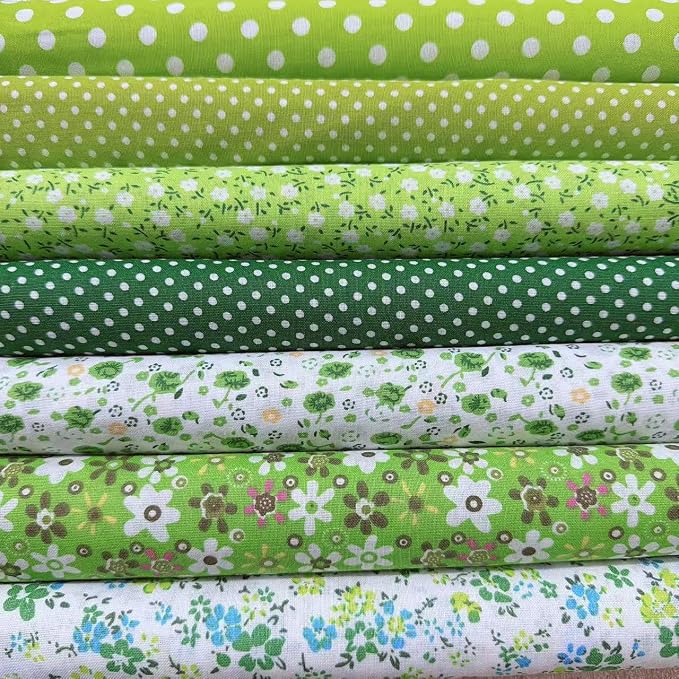 7Pcs 20" x 20" Cotton Fabric DIY Making Supplies Quilting Patchwork Fabric Fat Quarter Bundles DIY for Quilting Cotton Patchwork Cushions (Green Mix, 20 x 20 inches)