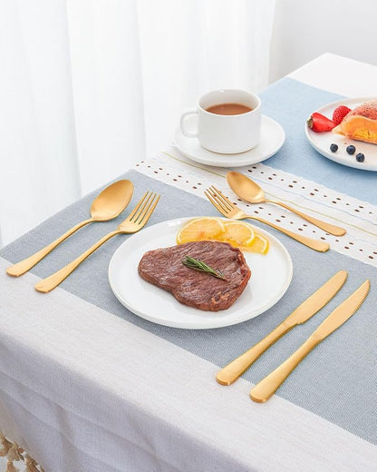 Matte Gold Silverware Set with Steak Knives,Stainless Steel Flatware Set for 6,Modern Cutlery Utensils Set,Spoons and Forks Set for Restaurant,Dishwasher Safe (Gold, 36 Piece Set)