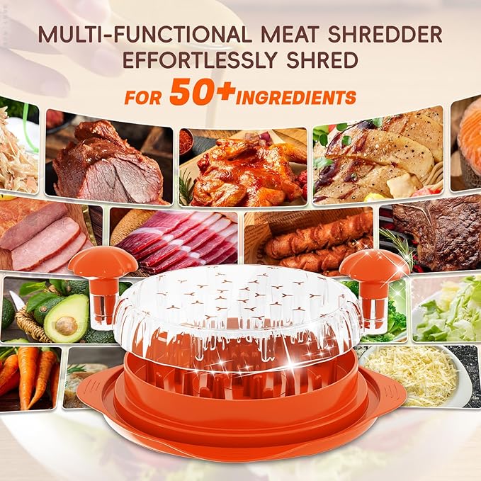 XL 11" Chicken Shredder, Large Pro Meat Shredder Tool Twist with Ergonomic Handle, Strong Non-Slip Base, Dishwasher Safe, Kitchen Chicken Grinder for Ground Food, Vegetables, Orange