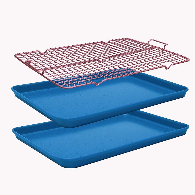 CasaWare 3pc Ultimate Commercial Weight 15 x 10 x 1-inch Cookie Sheet/Cooling Grid Set (Blue Granite)