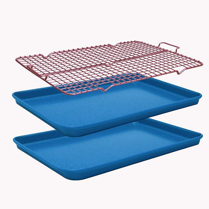 CasaWare 3pc Ultimate Commercial Weight 15 x 10 x 1-inch Cookie Sheet/Cooling Grid Set (Blue Granite)