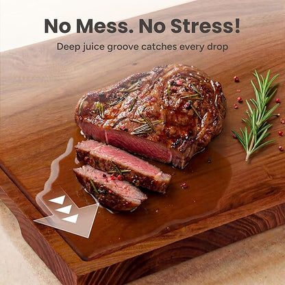 SMIRLY Teak Wood Cutting Board for Kitchen - Wood Cutting Boards for Meal Prep, Serving, Charcuterie - Kitchen Gadgets, House Warming Gifts - Wooden Chopping Board Set of 3 with Holder