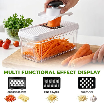 SUSTEAS Kitchen Vegetable Chopper and Mandolin Slicer, Vegetable Cutter with Pull-Out Container, Multifunctional Chopper for Onion, Potato, Food and Fruit, Essentials Kitchen Gadgets (7-in-1, White)