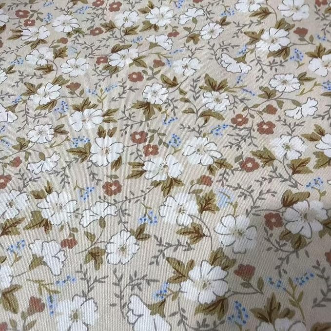 Light Weight Natural Cotton Fabric by the Yard DIY Making Supplies Quilting Patchwork Fabric Fat Quarter Bundles DIY for Quilting Cotton Patchwork Cushions (Brown White Flowers, 2 Yard)