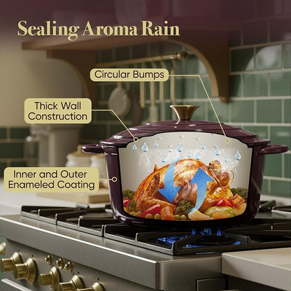 4.5 Quart Dutch Oven Pot with Lid, Non Stick Enameled Cast Iron Dutch Oven for Bread Baking, Heavy-Duty, Oven Safe Ceramic Cookware Up to 500°F for Baking, Braising, Stews, Roasting, Fig