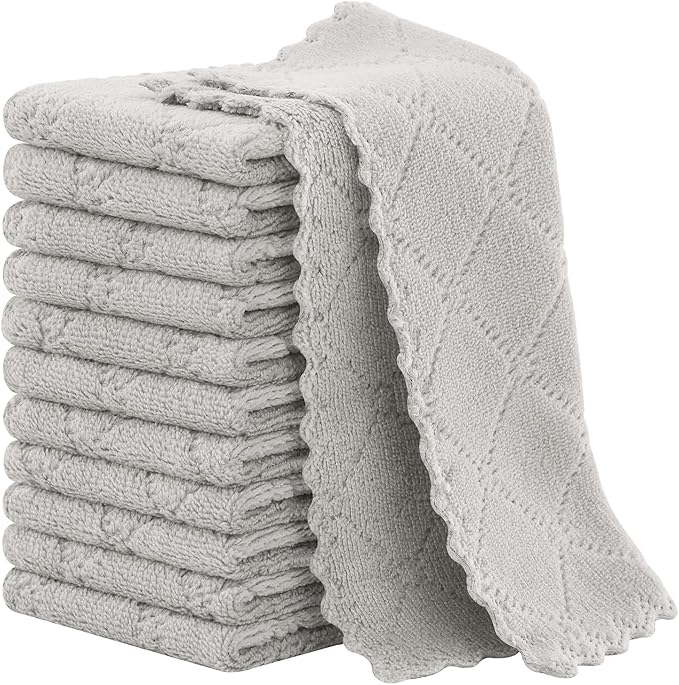 Homaxy 12 Pack Kitchen Cloths Dish Towels (7" x 9", Grey), Super Soft and Absorbent Coral Velvet Dishcloths, Fast Drying No Lint Microfiber Cleaning Cloth