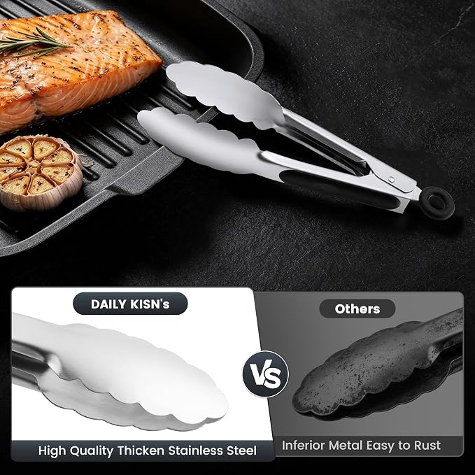 7" Small Kitchen Tongs Set of 3, Stainless Steel Ice Tongs Food Tongs, Mini Serving Tongs for Appetizers, Salad, Buffet (7", 3PCS)