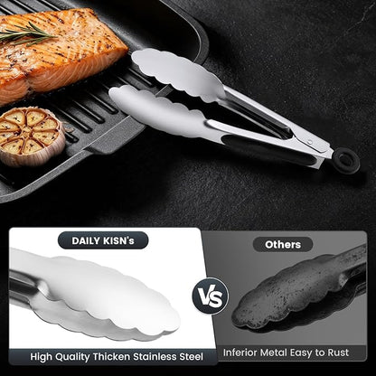7" Small Kitchen Tongs Set of 3, Stainless Steel Ice Tongs Food Tongs, Mini Serving Tongs for Appetizers, Salad, Buffet (7", 3PCS)