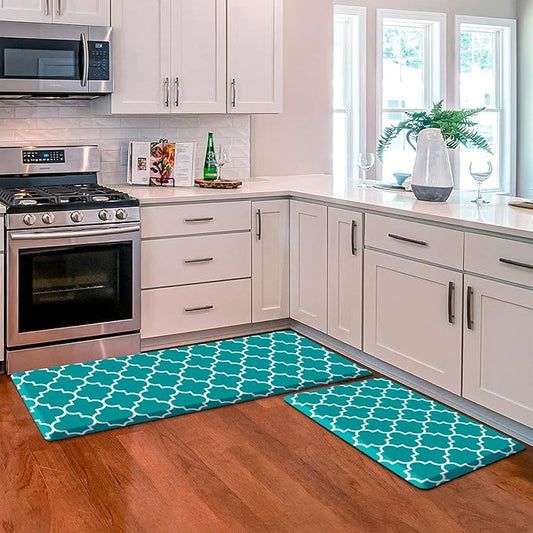 KMAT Kitchen Mat [2 PCS] 0.47inch Cushioned Anti-Fatigue Kitchen Rug, Waterproof Non-Skid Kitchen Mats and Rugs Heavy Duty PVC Ergonomic Comfort Standing Mat for Kitchen, Floor Home, Green