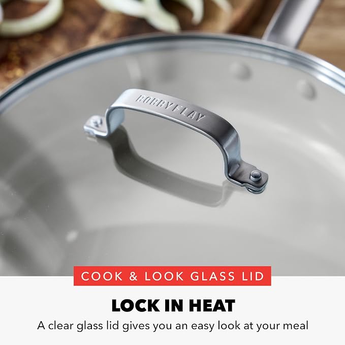 GreenPan x Bobby Flay 4.5QT Nonstick Saute Pan with Glass Lid, PFAS-Free Diamond Ceramic, Induction Suitable, Stay-Cool Silicone Handle, Easy Clean Dishwasher & Oven Safe, Graphite