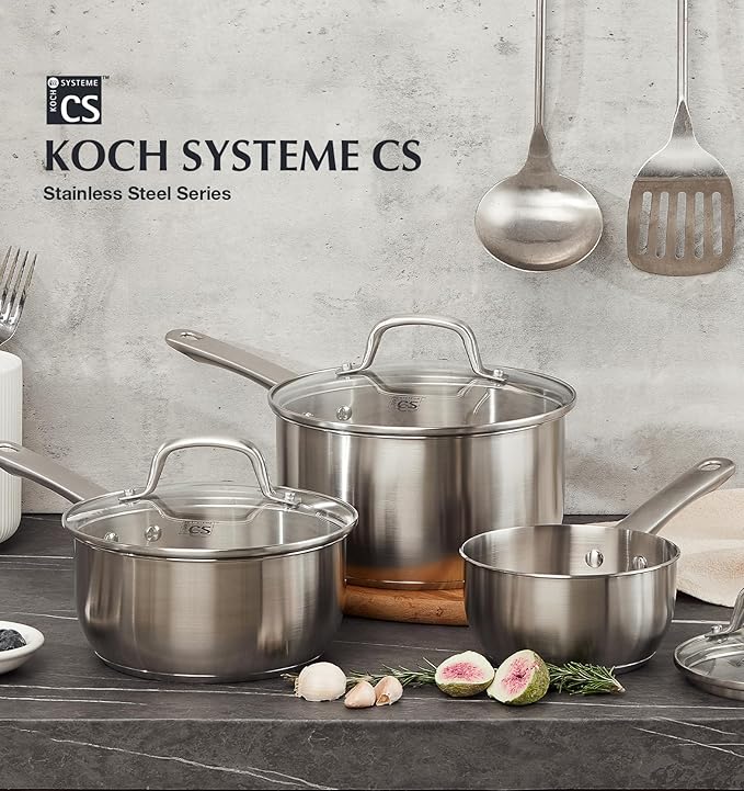 KOCH SYSTEME CS Stainless Steel Saucepan, 2 Quart Stainless Steel Sauce Pan with Lid, 2 Quart Saucepan with Lid, Premium Steel Pot, Induction Sauce Pan,Small Sauce Pot, Oven Safe