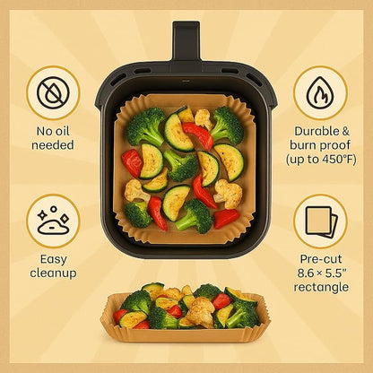 Mindful Design Air Fryer Paper Liners,125Pcs Parchment Paper, Air Fryer Disposable Liner for Microwave, Non-Stick Liners Rectangle Free of Bleach (8.5x5.5IN)