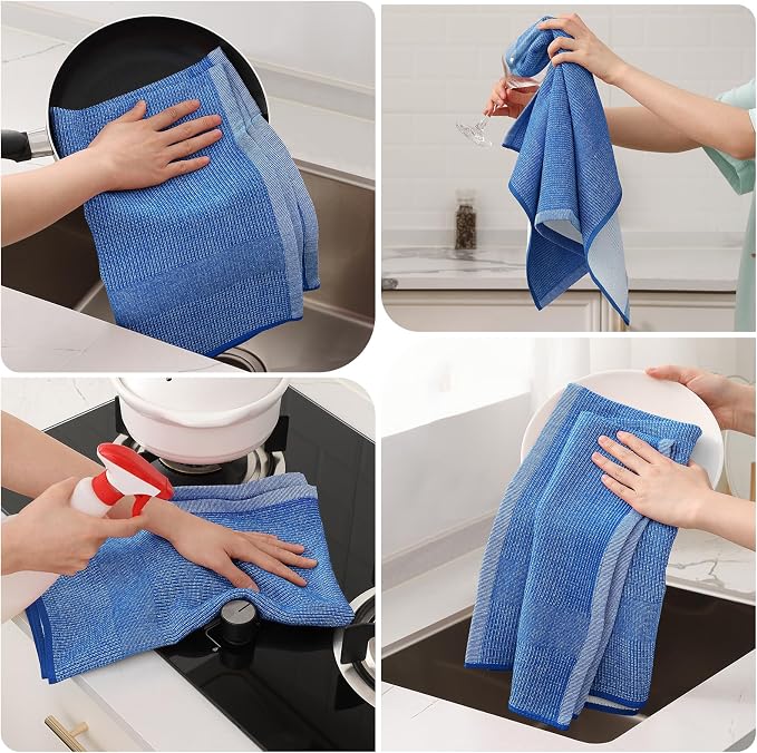 Mordimy Premium Kitchen Towels 8 Pack (18 x 28 Inches, Blueberry), Large Cotton Kitchen Hand Towel, Flat & Terry Dish Towels for Drying Dishes, Super Absorbent Tea Dishtowels Set with Hanging Loop