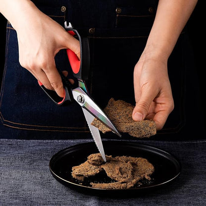 LIVINGO Heavy Duty Kitchen Shears - Titanium Coated Hot Forged Sharp Multipurpose Stainless Steel Utility Shears for Household Culinary Food Cutting Chicken Meat Cooking, Dishwasher Safe, 9.5 Inch