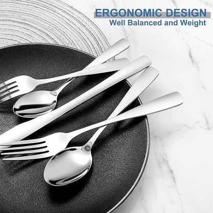 BEWOS 20 Piece Silverware Set - Stainless Steel Silverware Sets for 4 Include Spoon, Forks, Knives, Mirror Polished Flatware Set for Home, Kitchen, Restaurant, Dishwasher Safe