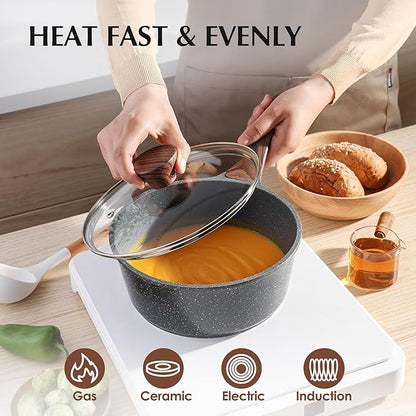 SENSARTE Nonstick Cookware Set 13-Piece, Non Stick Pots and Pans Set with Swiss Granite Coating, Healthy Kitchen Cooking Set, Stay-Cool Handles, Induction Compatible, PFOA/PFOS Free