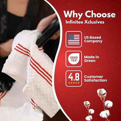 Infinitee Xclusives Premium Kitchen Towels – Pack of 3, 100% Cotton |15 x 25| Inches Absorbent Dish Towels - Terry Kitchen Dishcloth Towels - Red Dish Cloth for Household Cleaning