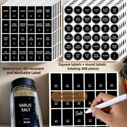 Spice Jars with Labels - 24 Glass Spice with Shaker Lids & Airtight Plastic Caps - 4oz Complete Seasoning Containers Organizer Set for Cabinet, Drawer & Rack (Black)