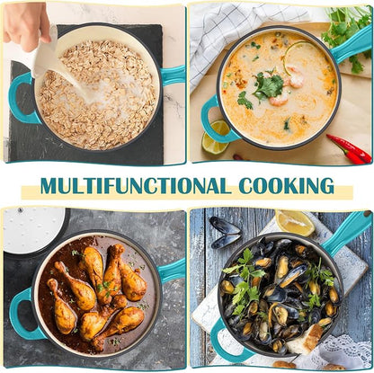 E-far Enameled Cast Iron Sauce Pan, 3 Quart Dutch Oven Saucepan with Lid, Small Sauce Pot for Cooking, Boiling, Healthy & Non Toxic, Induction & Oven Safe, Green