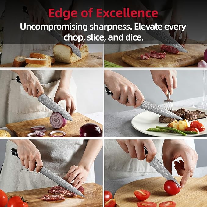 NANFANG BROTHERS 9 Pieces Damascus Kitchen Knife Sets with 67-Layer Japanese Damascus Steel, ABS Ergonomic Handle, Professional Ultra Sharp Knife Sets for Chefs with Beechwood Block