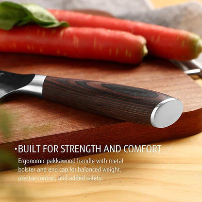 hecef Professional Japanese Chef Knife, 8 Inch Kitchen Knife with High Carbon Steel Blade, Ultra Sharp Edge & Ergonomic Pakkawood Handle for Daily Meal Prep