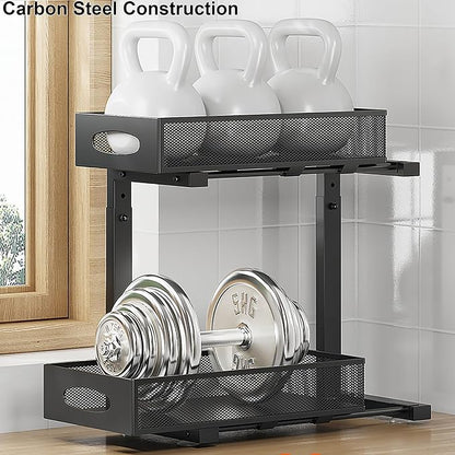 2-Pack Under Sink Organizer, 2-Tier Pull Out Baskets, Black | Rustproof carbon steel, 2 tier mesh sliding drawers, Height adjustable to bypass pipes, For kitchen, bathroom, laundry