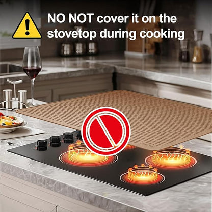 YUHFERA Stove Top Cover for Electric Stove - Silicone Stove Mat for Glass Top, Glass Cooktop Protector, XL Dish Drying Mats For Kitchen,Oven Covers for Electric Stove (Caramel,28 x 20)