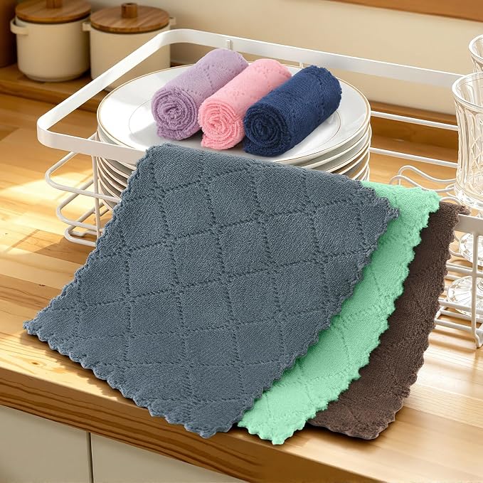 Homaxy Dish Cloths 18 Pack-7" x 9", Coral Velvet Microfiber Cleaning Rags, Nonstick Oil Fast Dry Dishcloths