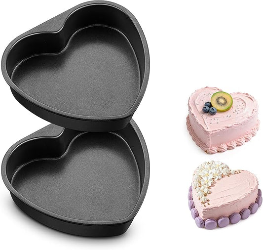 E-far 8 Inch Heart Cake Pan, 2Pcs Nonstick Heart Shaped Cake Mold, Cake Tin Baking Pan for Valentine’s Day Anniversaries Wedding Birthday, Easy Release & Clean