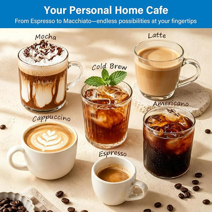 XIXUBX 20 Bar Espresso & Cold Brew Coffee Maker with Milk Frother, 42oz Removable Tank, Stainless Steel, Perfect for Cappuccino, Latte, Home & Office, Brushed Silver
