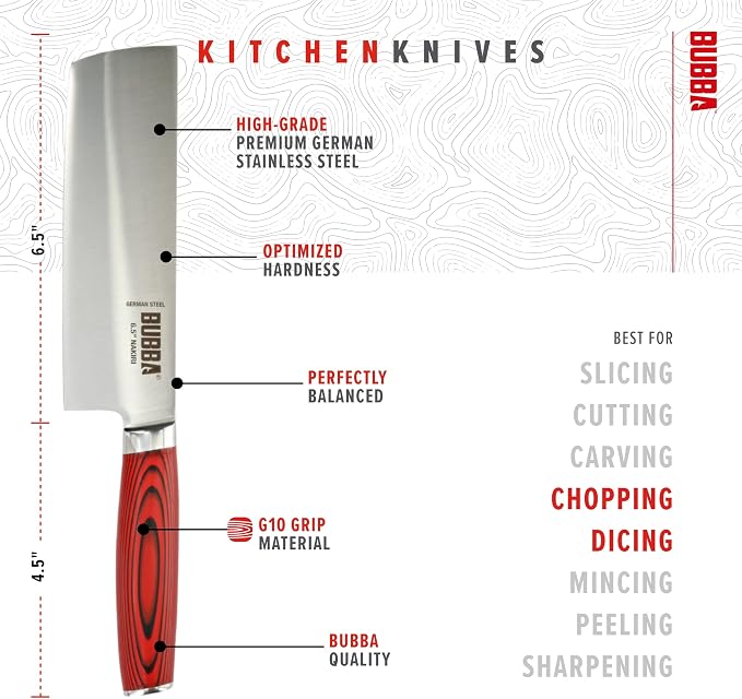 BUBBA Kitchen Series 6.5" Nakiri Knife, an All-Purpose Kitchen Knife for Chopping, Mincing, Slicing, and Dicing with a Premium German Steel Blade for All Your Kitchen Needs