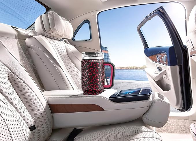 Meoky 32 oz Tumbler with Handle, Insulated Tumbler with Lid and Straw, Stainless Steel Travel Mug, Keeps Cold for 24 Hours, 100% Leak Proof, Fits in Car Cup Holder (Heart)