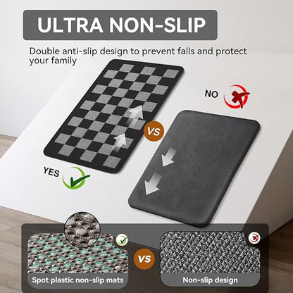 YDKGL Kitchen Mats for Floor, Super Absorbent Kitchen Rugs Non Slip Washable, Linen-Look Woven Cushion Runner Rug, Kitchen Sink Mat Standing Mat, Black Gray Checkered 17"x30"