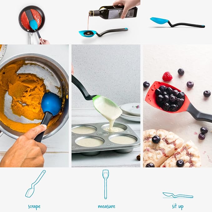 Dreamfarm Supoon Non-Stick Sit-Up Silicone Scraping, Serving, Cooking Spoon Measures 5ml Tsp & 15ml Tbsp - 11" Dreamfarm Blue