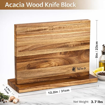 Wakoli 4-Piece Damascus Knife Block Set, VG10 Core 67-Layer Damascus Steel Kitchen Knives with Magnetic Acacia Wood Block, Ergonomic Zebrawood Handles, Hand Wash Only