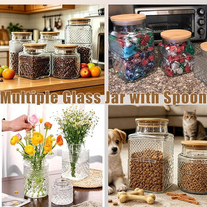 Viovian Vintage Glass Jar with Lid Wood Spoon 60 OZ Round Thick Glass Storage Jars Airtight Lids Decorative Canister Container for Food Candy Cookie Sugar Coffee Tea Nuts Snack Bath Salt