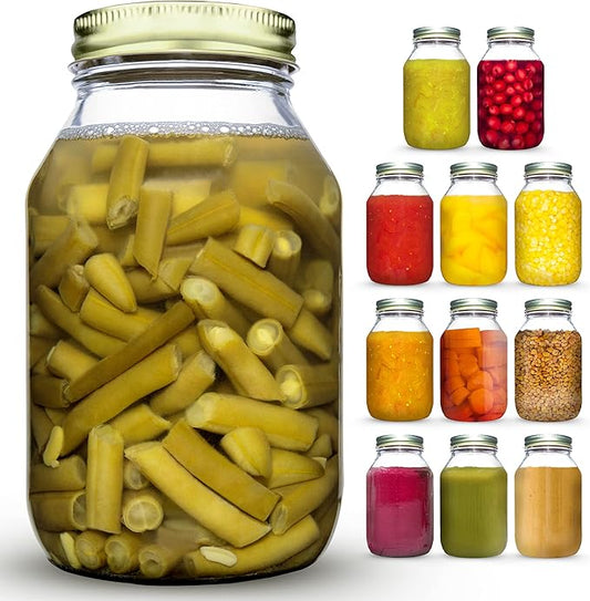 Mason Jars 32 Oz With Lids Regular Mouth (12 Pack) Preserving Spices,Storage,Meal Prep, Overnight Oats,Dry Food,Salads,Drinking