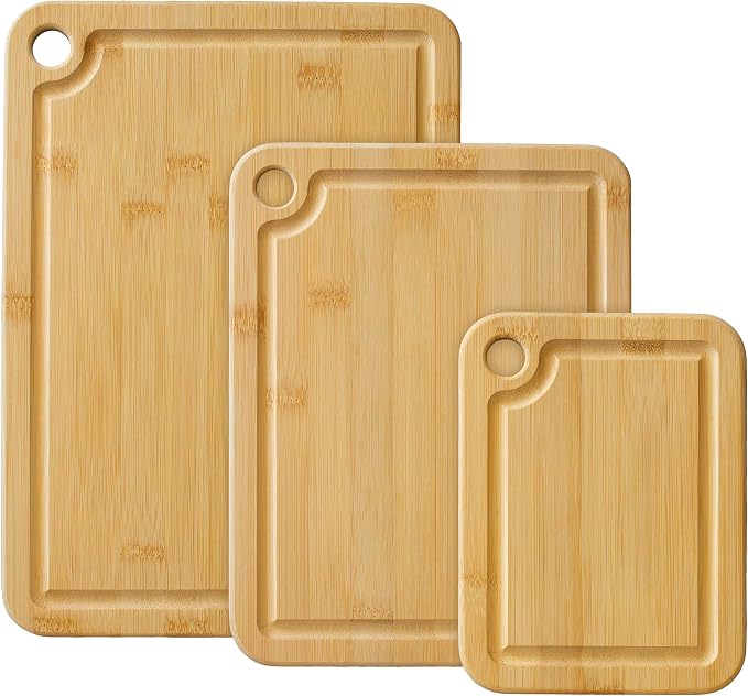 Totally Bamboo Cutting Boards for Kitchen with Juice Groove, Set of 3 – Bamboo Wood Cutting Board Set in Small, Medium & Large Sizes